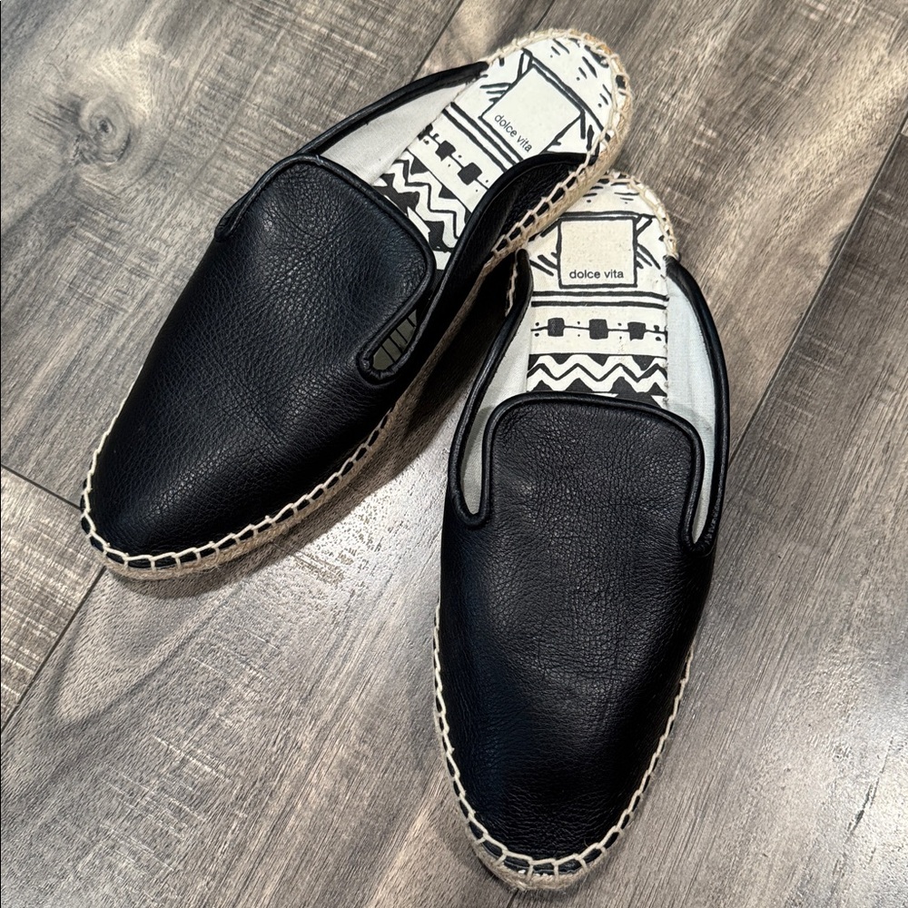 Dolce Vita New Black Leather Slip-On Espedrille Mules size 9
